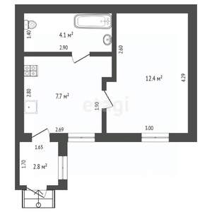 1-к квартира, вторичка, 27м2, 1/2 этаж