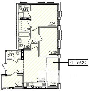 2-к квартира, вторичка, 77м2, 9/10 этаж
