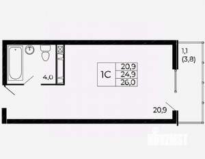 Студия квартира, вторичка, 26м2, 14/21 этаж