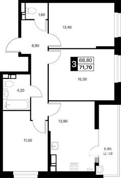 3-к квартира, вторичка, 72м2, 10/12 этаж