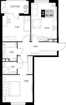 2-к квартира, вторичка, 63м2, 7/12 этаж