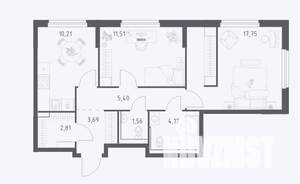 2-к квартира, строящийся дом, 57м2, 3/14 этаж
