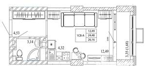 Студия квартира, строящийся дом, 26м2, 20/20 этаж