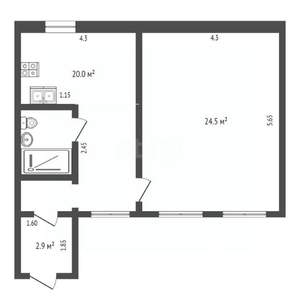 1-к квартира, вторичка, 50м2, 1/3 этаж
