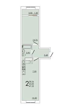2-к квартира, вторичка, 47м2, 15/24 этаж