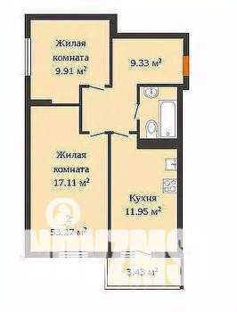 2-к квартира, вторичка, 52м2, 7/9 этаж