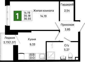 1-к квартира, вторичка, 37м2, 2/25 этаж