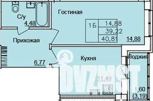 1-к квартира, строящийся дом, 41м2, 19/24 этаж