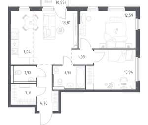 2-к квартира, вторичка, 61м2, 10/17 этаж
