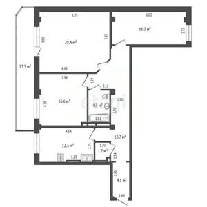 3-к квартира, вторичка, 107м2, 7/19 этаж