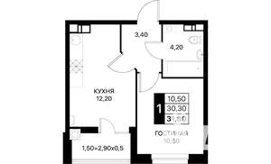 1-к квартира, вторичка, 32м2, 6/12 этаж
