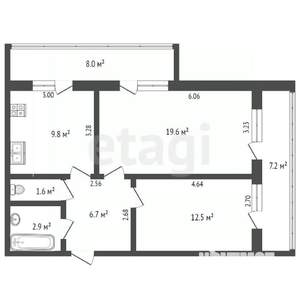 2-к квартира, вторичка, 52м2, 1/16 этаж