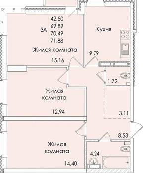 3-к квартира, вторичка, 70м2, 18/20 этаж