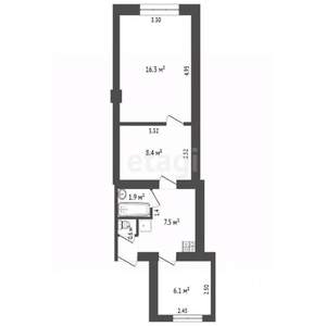 3-к квартира, вторичка, 41м2, 1/2 этаж