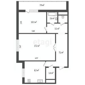 2-к квартира, вторичка, 58м2, 3/9 этаж