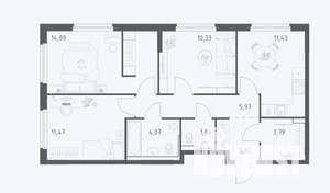 3-к квартира, строящийся дом, 67м2, 2/14 этаж