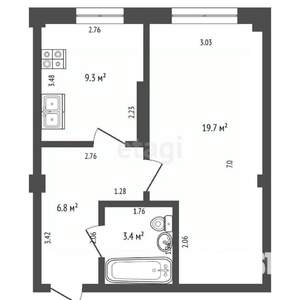 1-к квартира, вторичка, 39м2, 4/4 этаж