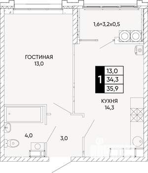 1-к квартира, вторичка, 36м2, 21/24 этаж