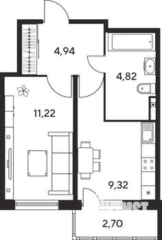 1-к квартира, строящийся дом, 33м2, 23/25 этаж