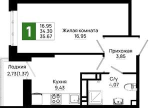 1-к квартира, вторичка, 36м2, 21/25 этаж