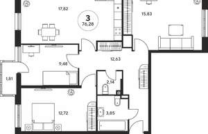 3-к квартира, вторичка, 76м2, 13/25 этаж