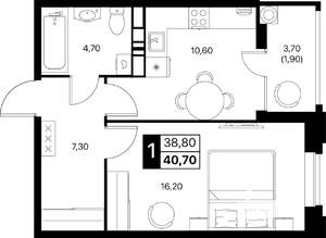 1-к квартира, строящийся дом, 41м2, 8/20 этаж