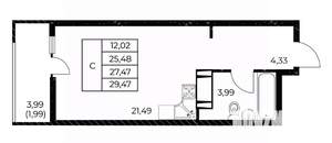 Студия квартира, строящийся дом, 29м2, 16/25 этаж