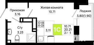 Студия квартира, вторичка, 22м2, 13/25 этаж