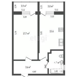 1-к квартира, вторичка, 50м2, 20/25 этаж