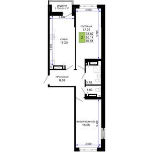 2-к квартира, вторичка, 67м2, 13/25 этаж