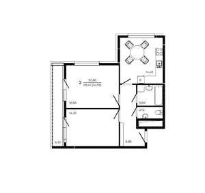 2-к квартира, вторичка, 63м2, 8/19 этаж