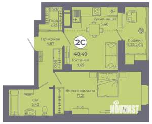 2-к квартира, вторичка, 48м2, 9/24 этаж
