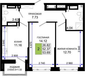2-к квартира, вторичка, 54м2, 15/25 этаж