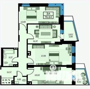 3-к квартира, вторичка, 77м2, 9/24 этаж