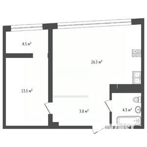 1-к квартира, вторичка, 57м2, 7/24 этаж