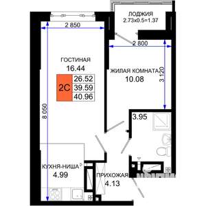 1-к квартира, вторичка, 41м2, 16/25 этаж