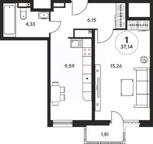 1-к квартира, вторичка, 37м2, 12/25 этаж