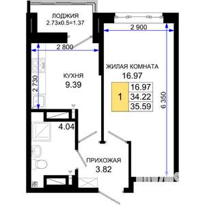 1-к квартира, вторичка, 36м2, 13/25 этаж