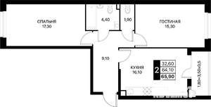 2-к квартира, вторичка, 66м2, 2/20 этаж