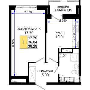 1-к квартира, строящийся дом, 38м2, 9/25 этаж