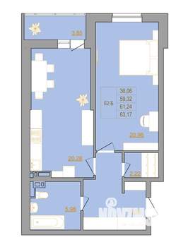 2-к квартира, вторичка, 64м2, 4/22 этаж