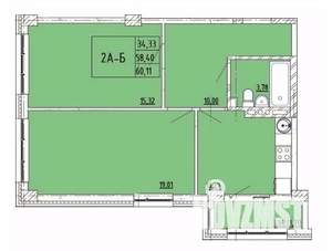 2-к квартира, строящийся дом, 60м2, 4/6 этаж