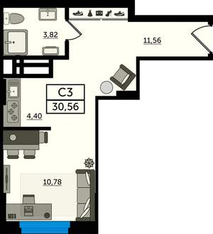 Студия квартира, вторичка, 31м2, 7/23 этаж