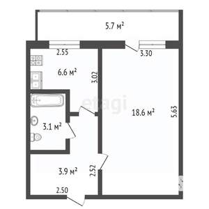 1-к квартира, вторичка, 34м2, 5/9 этаж