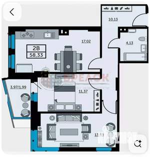 2-к квартира, вторичка, 58м2, 13/24 этаж