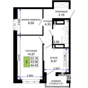 2-к квартира, вторичка, 44м2, 21/25 этаж