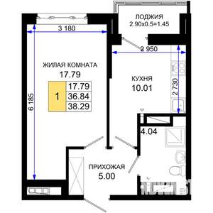 1-к квартира, вторичка, 38м2, 3/25 этаж