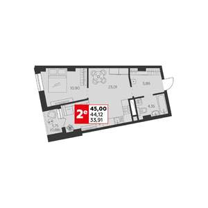 1-к квартира, строящийся дом, 45м2, 3/22 этаж