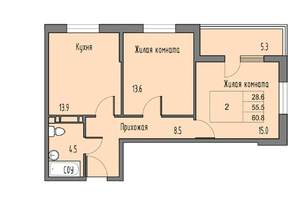 2-к квартира, вторичка, 58м2, 8/16 этаж