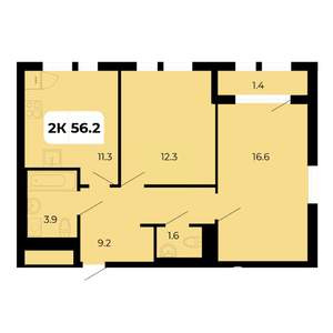 2-к квартира, вторичка, 56м2, 6/18 этаж